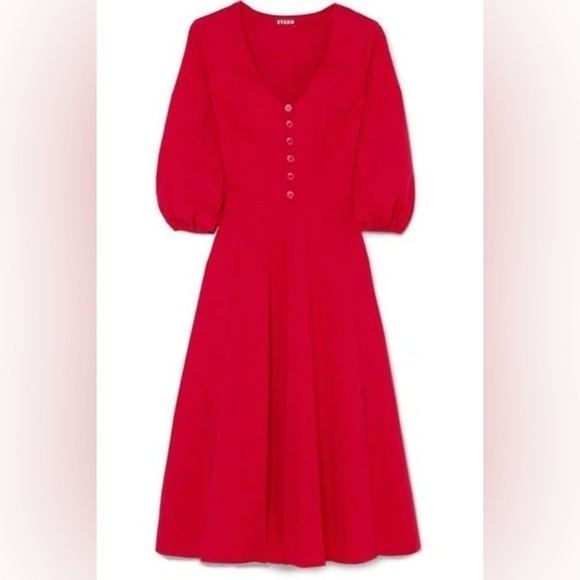 STAUD Veronica Stretch Cotton Poplin Red Dress Size 6 - Picture 2 of 11